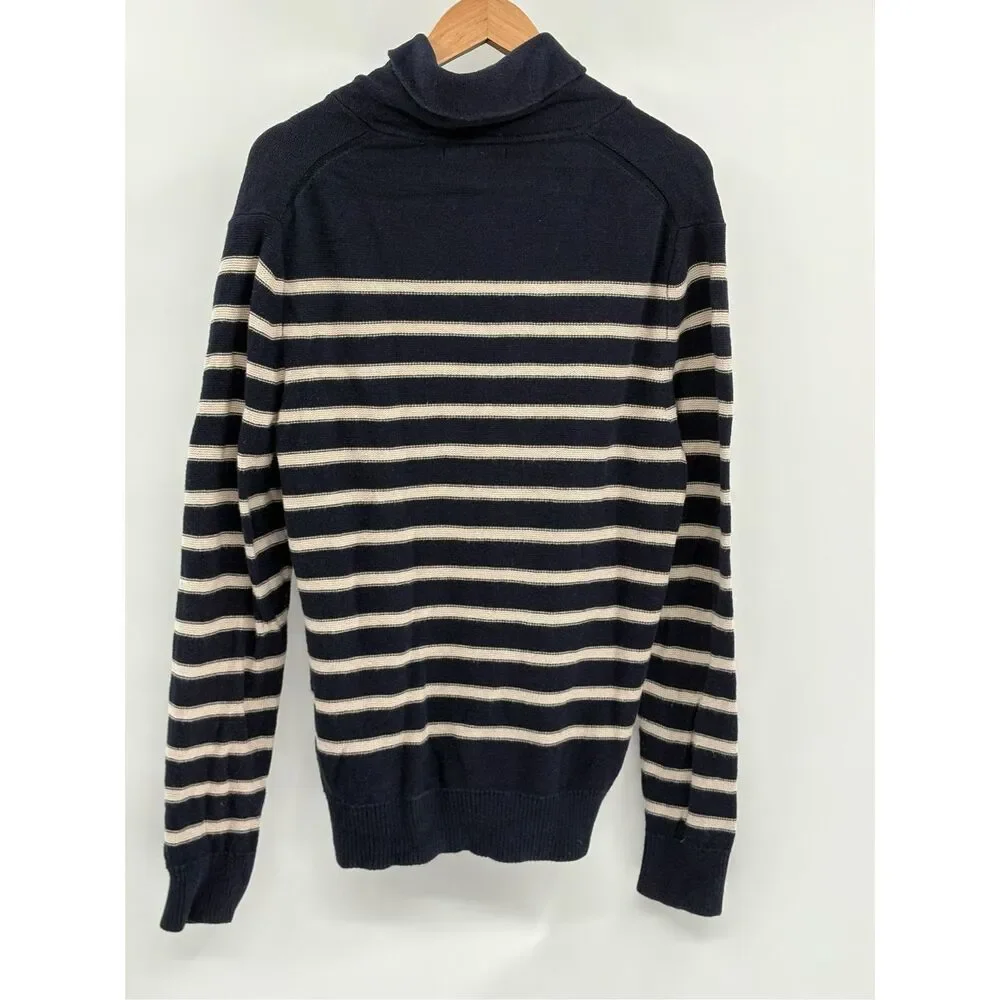Banana Republic Sweater‎ Shawl Collar Men Medium Navy Blue Striped Long Sleeve